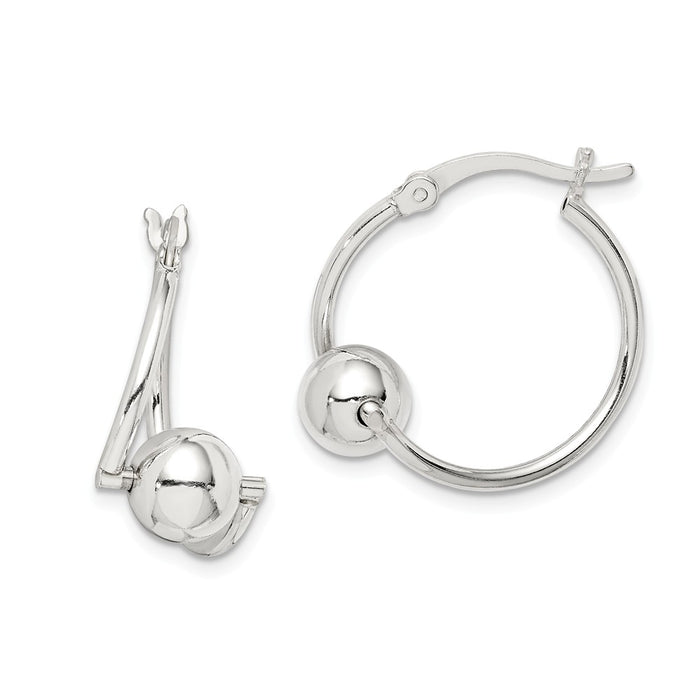 925 Sterling Silver Polished Bead Hoop Earrings, 21.36mm x 20mm