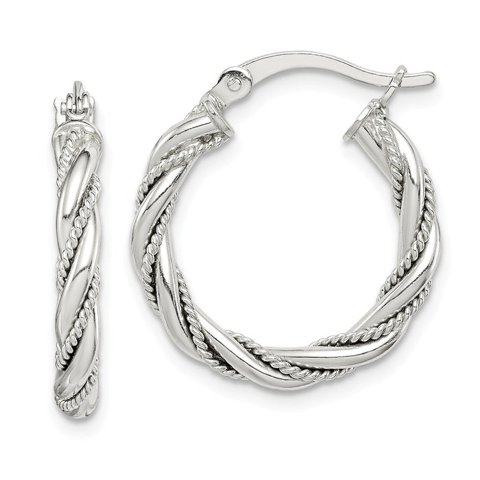 925 Sterling Silver Twisted & Textured Hoop Earrings, 21.86mm x 20mm