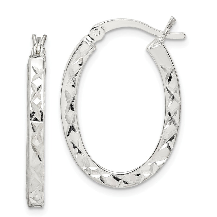 925 Sterling Silver Diamond-cut Hoop Earrings, 25.36mm x 17.95mm