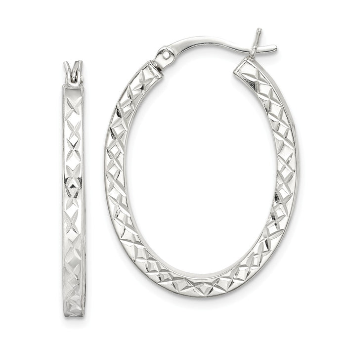 925 Sterling Silver Diamond-cut Hoop Earrings, 30.7mm x 22.25mm