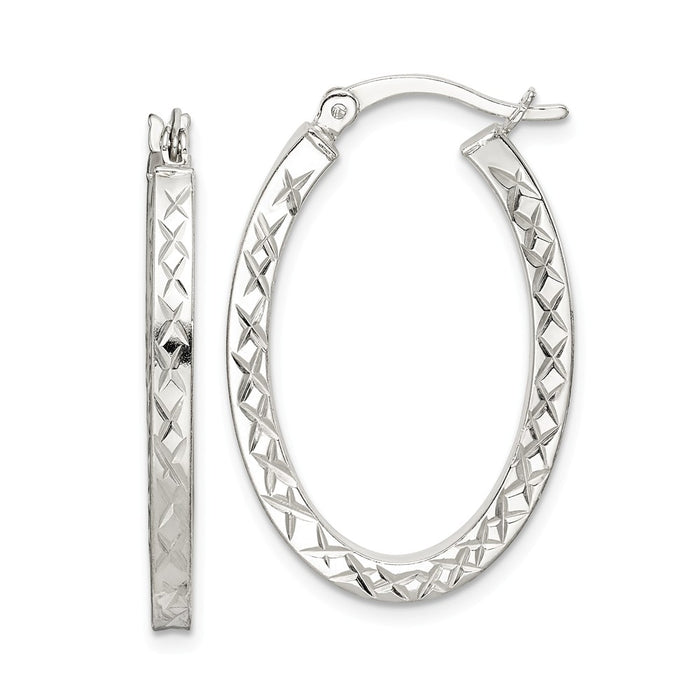 925 Sterling Silver Diamond-cut Hoop Earrings, 30.5mm x 20.25mm