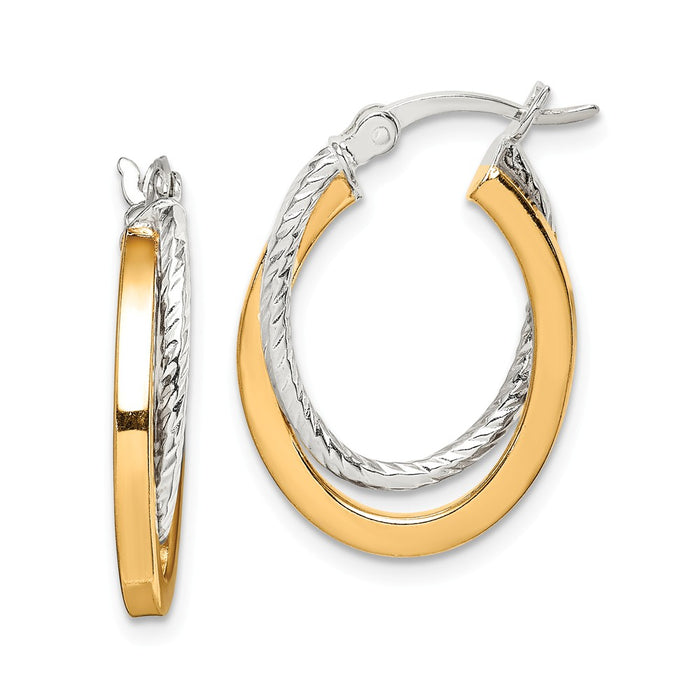 925 Sterling Silver & Gold Tone Twisted Hoop Earrings, 22.8mm x 16.3mm