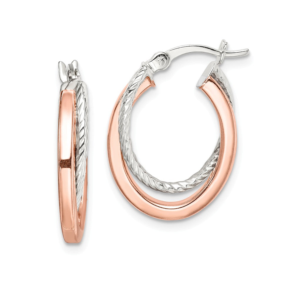 925 Sterling Silver & Rose Tone Twisted Hoop Earrings, 22.8mm x 16.3mm