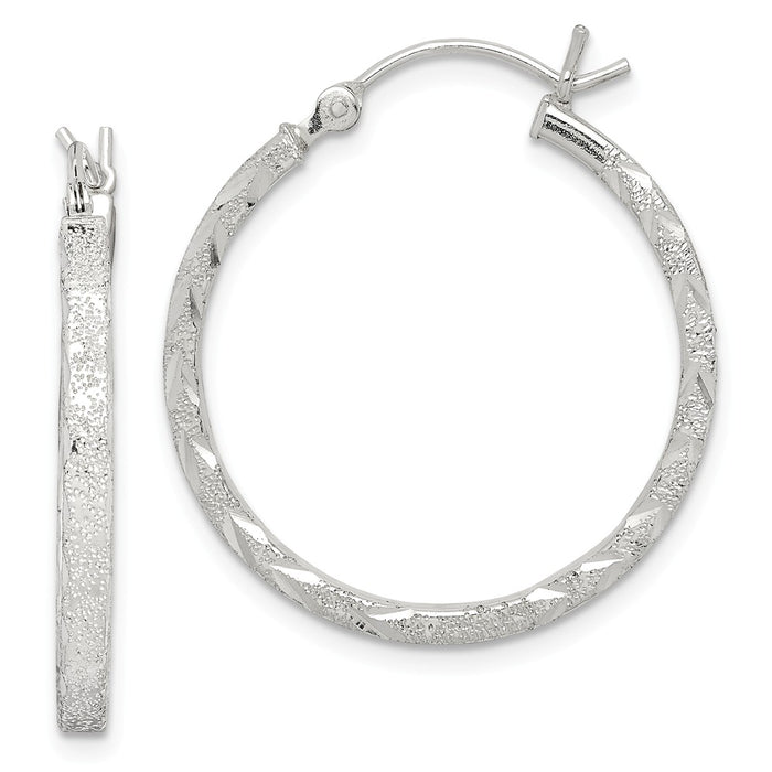 925 Sterling Silver Diamond-cut Hoop Earrings, 27mm x 24.85mm