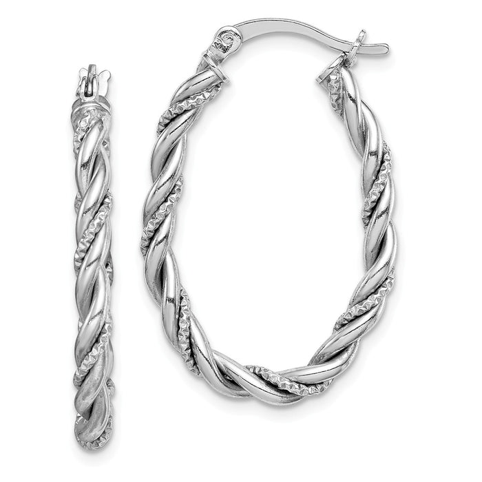 925 Sterling Silver Rhodium-plated Twisted Hoop Earrings, 31.1mm x 20.5mm