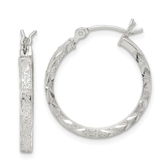 925 Sterling Silver Diamond-cut Hoop Earrings, 20.85mm x 19.6mm