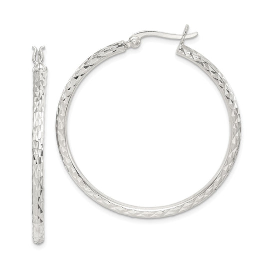 925 Sterling Silver Fancy Diamond-cut Hoop Earrings, 41.25mm x 39.75mm