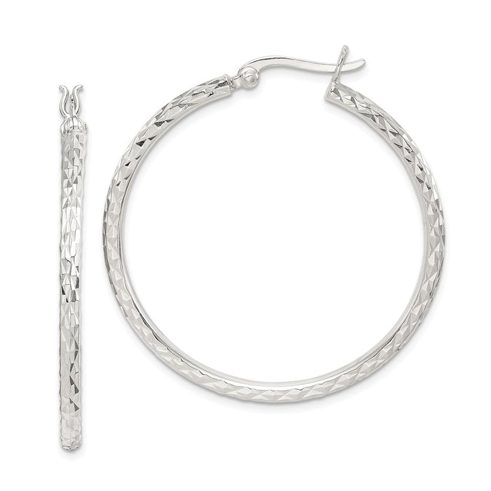 925 Sterling Silver Fancy Diamond-cut Hoop Earrings, 41.25mm x 39.75mm