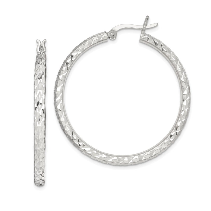 925 Sterling Silver Fancy Diamond-cut Hoop Earrings, 40.5mm x 39mm