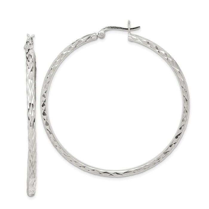 925 Sterling Silver Fancy Diamond-cut Hoop Earrings, 52mm x 51mm