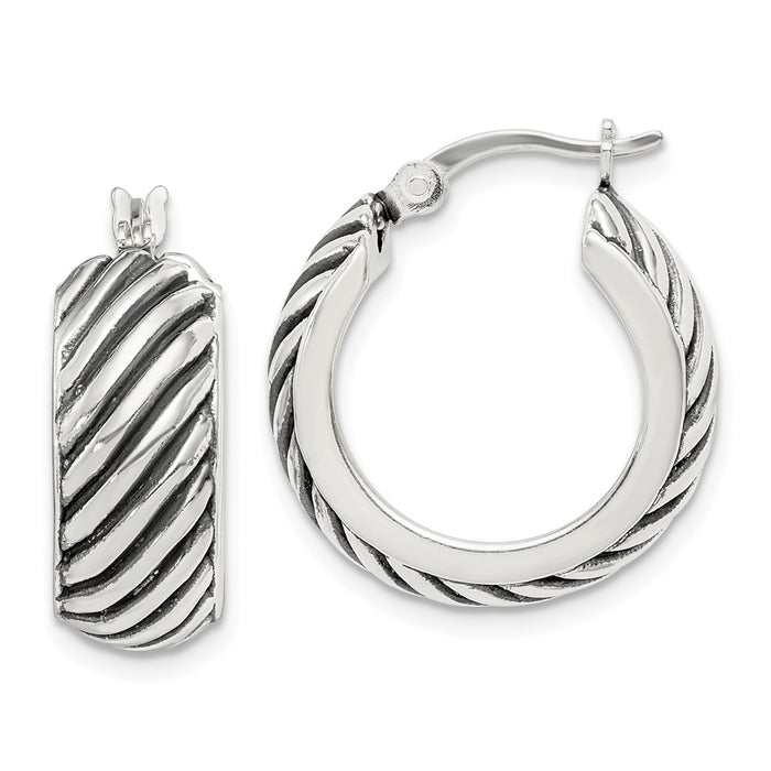 925 Sterling Silver Antiqued Hoop Earrings, 20.45mm x 18.55mm