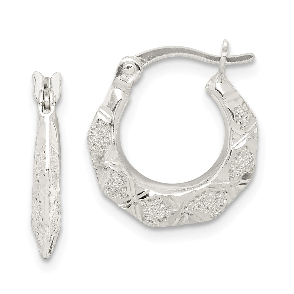 925 Sterling Silver Diamond-cut Hoop Earrings, 15.3mm x 14.5mm