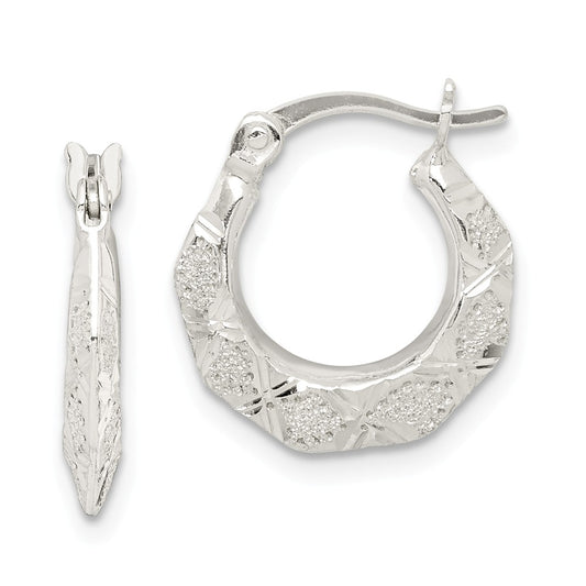 925 Sterling Silver Diamond-cut Hoop Earrings, 15.3mm x 14.5mm