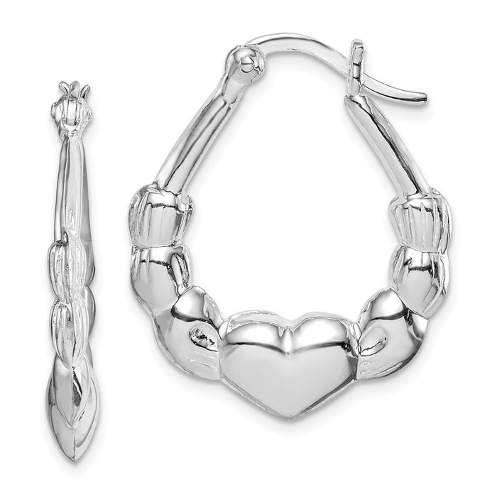 925 Sterling Silver Rhodium-Plated Claddagh Hoop Earrings, 28.73mm x 19.34mm