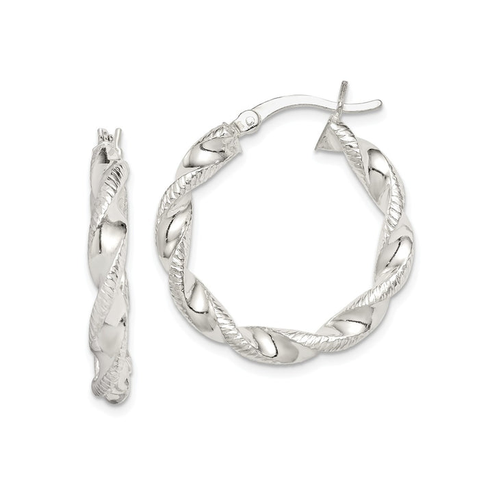 925 Sterling Silver Twisted & Textured Hoop Earrings, 26.7mm x 25mm