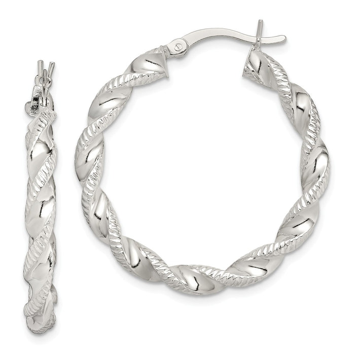 925 Sterling Silver Twisted & Textured Hoop Earrings, 32.15mm x 30.8mm