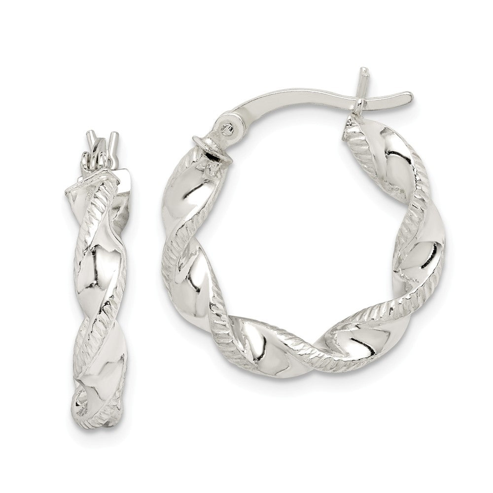 925 Sterling Silver Twisted & Textured Hoop Earrings, 20.6mm x 20.1mm