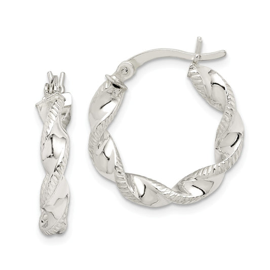 925 Sterling Silver Twisted & Textured Hoop Earrings, 20.6mm x 20.1mm
