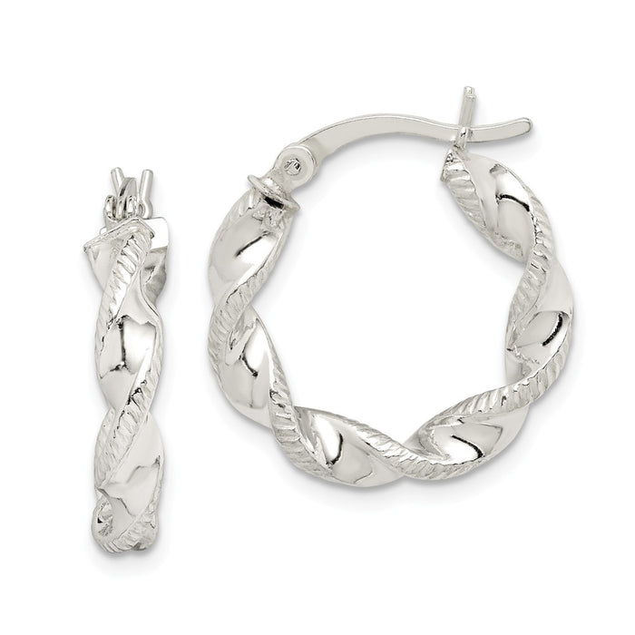 925 Sterling Silver Twisted & Textured Hoop Earrings, 20.6mm x 20.1mm