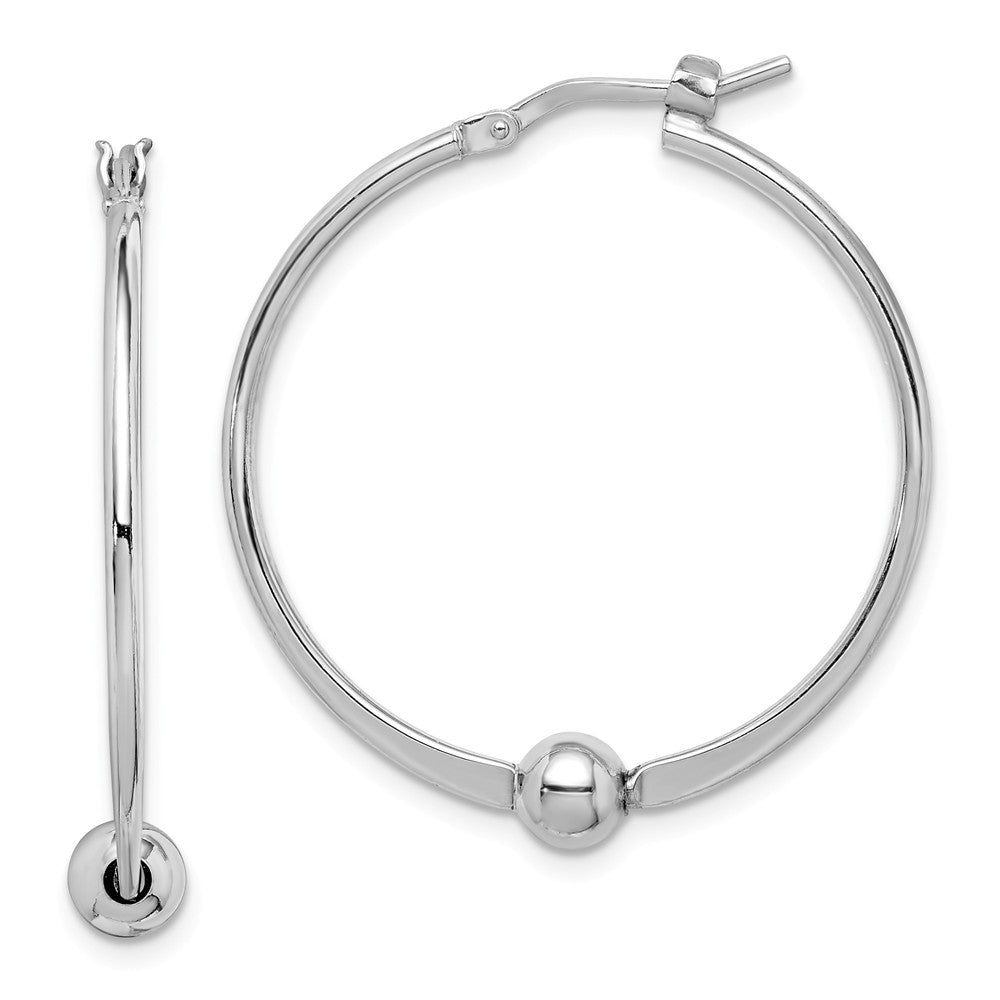 925 Sterling Silver Rhodium-plated Polished Hoop Earrings, 32.7mm x 30.3mm
