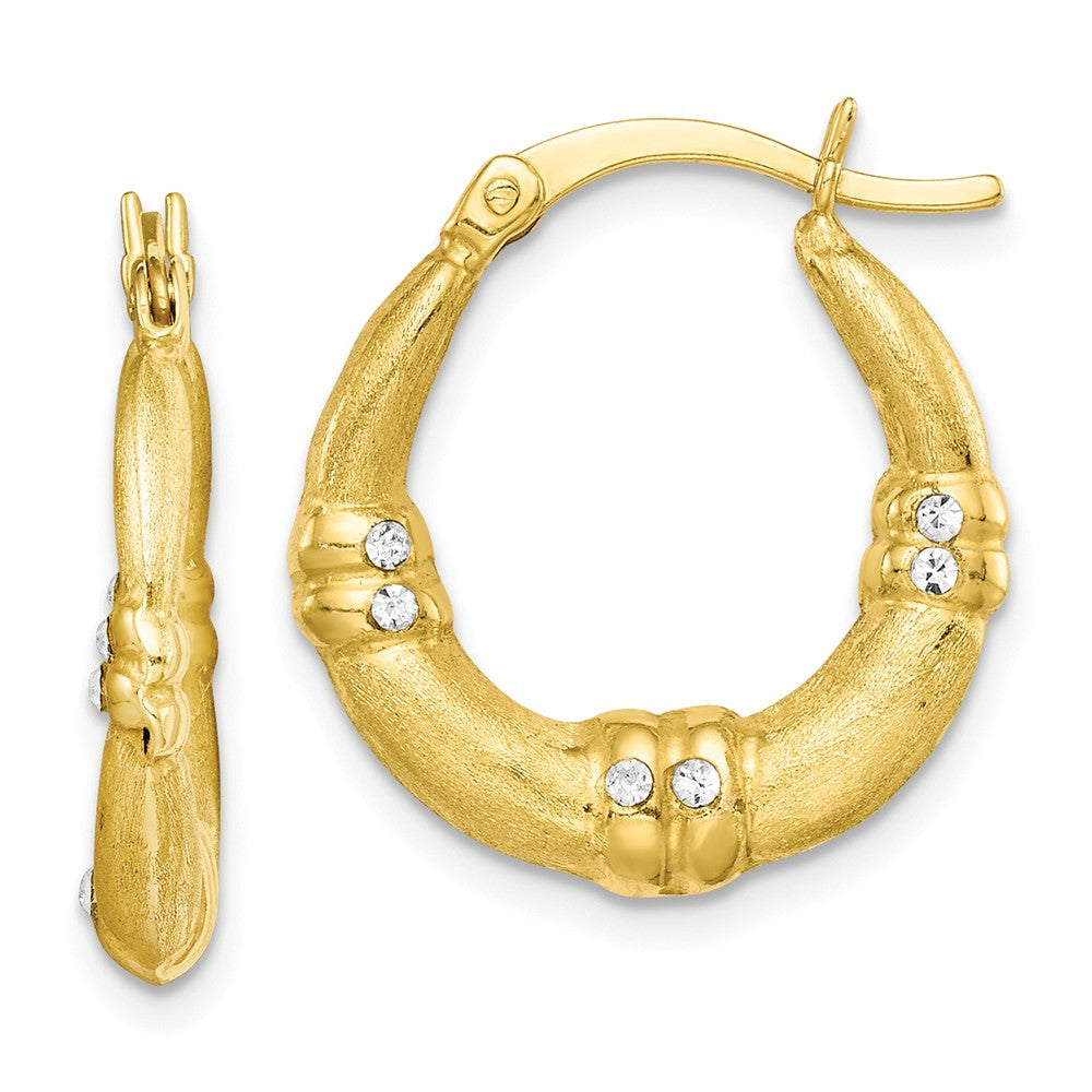 925 Sterling Silver Gold Tone & Cubic Zirconia ( CZ ) Textured Hoop Earrings, 20.5mm x 18.85mm