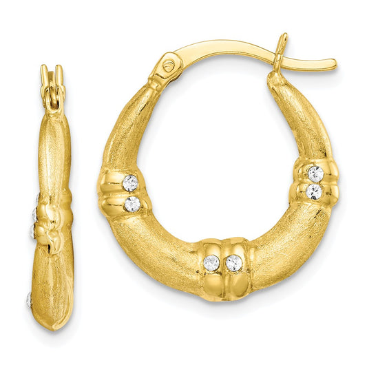 925 Sterling Silver Gold Tone & Cubic Zirconia ( CZ ) Textured Hoop Earrings, 20.5mm x 18.85mm