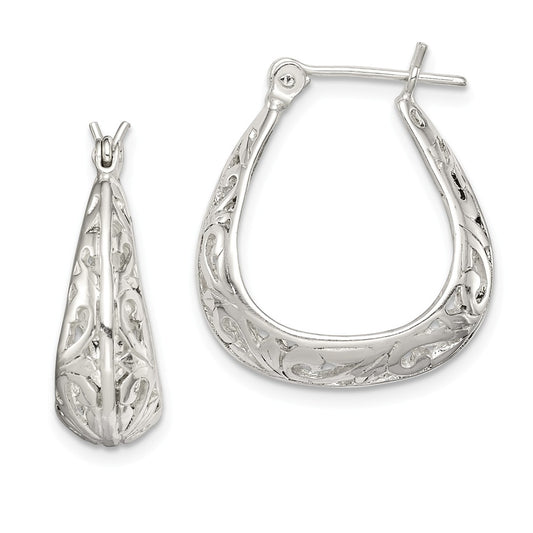 925 Sterling Silver Polished Swirl Design Hoop Earrings, 21.1mm x 19.25mm