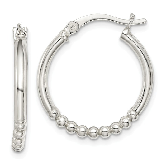 925 Sterling Silver Beaded Hoop Earrings, 22.8mm x 20.5mm