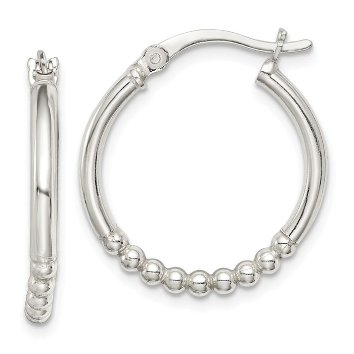 925 Sterling Silver Beaded Hoop Earrings, 22.8mm x 20.5mm