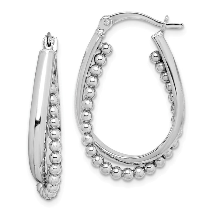 925 Sterling Silver Rhodium-plated Beaded Hoop Earrings, 28.95mm x 18.85mm
