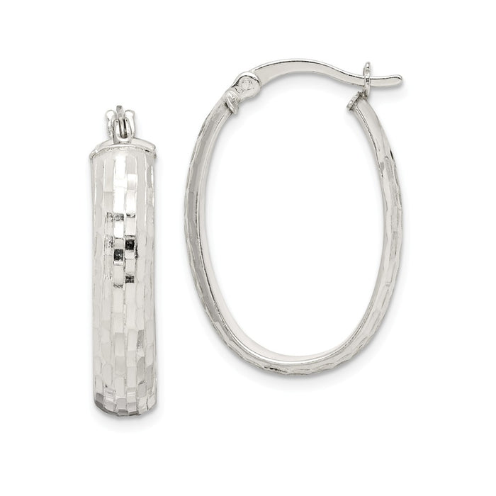 925 Sterling Silver Textured Hoop Earrings, 26.4mm x 17.3mm