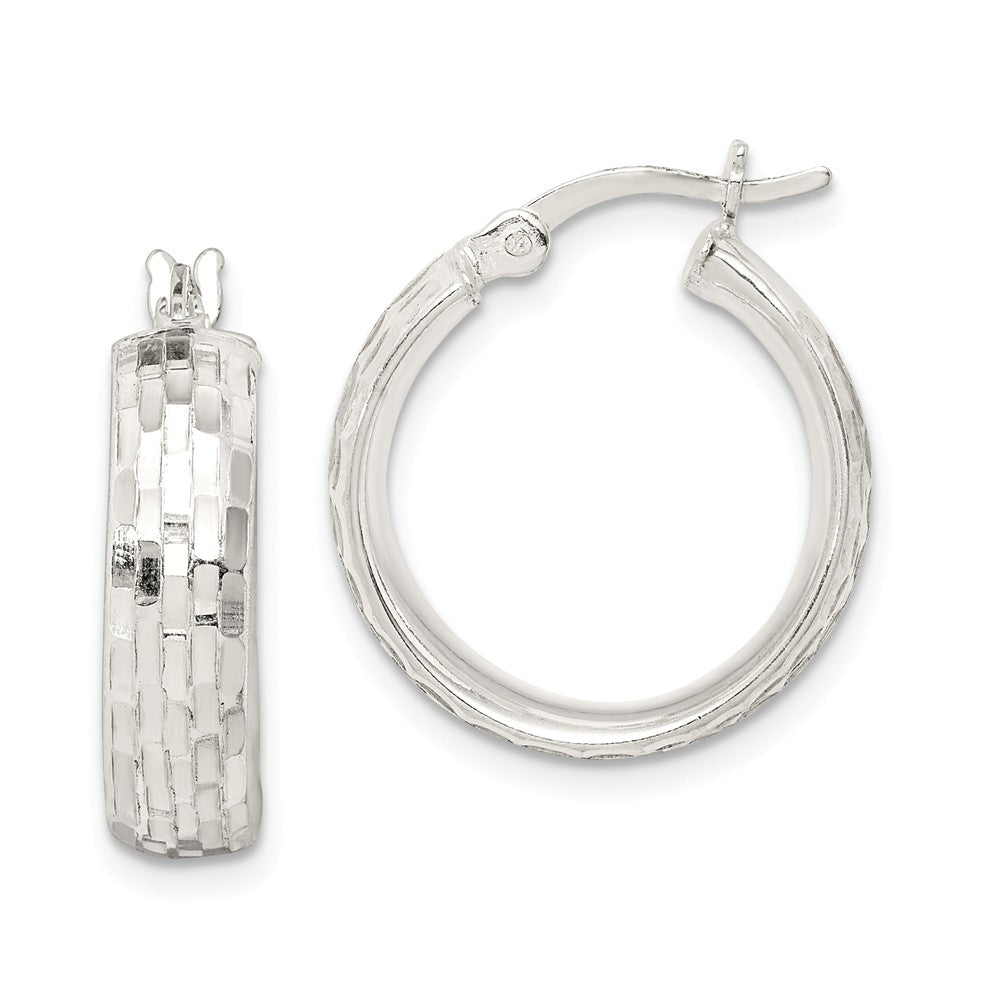 925 Sterling Silver Textured Hoop Earrings, 19.6mm x 18mm