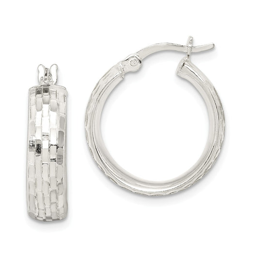 925 Sterling Silver Textured Hoop Earrings, 19.6mm x 18mm