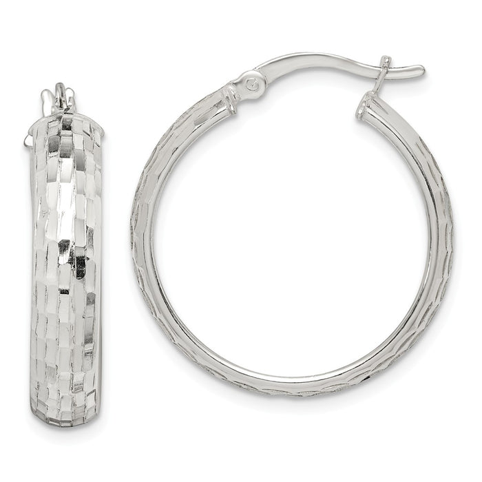 925 Sterling Silver Textured Hoop Earrings, 26.15mm x 24.5mm