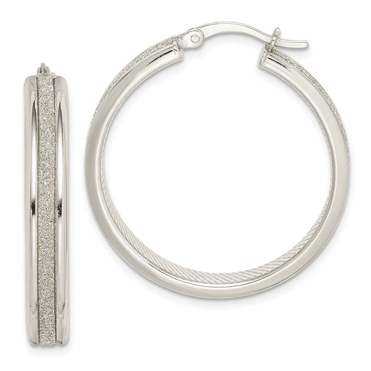 925 Sterling Silver Glitter Infused Hoop Earrings, 32.2mm x 30mm