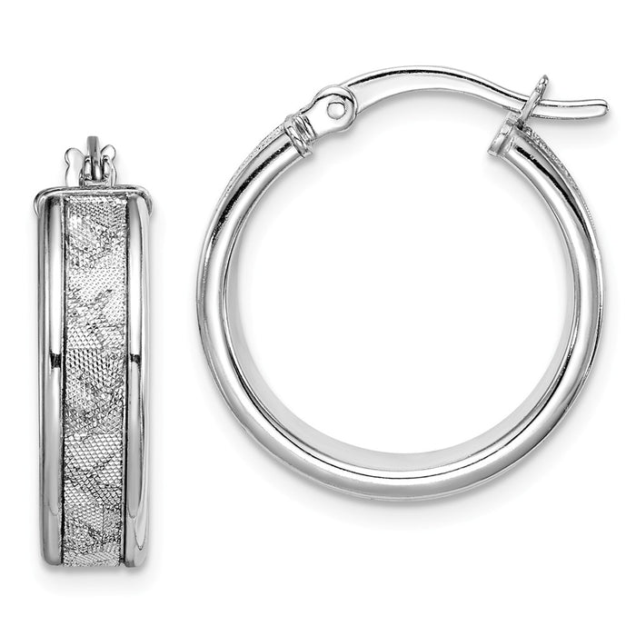 925 Sterling Silver Rhodium-plated Diamond-cut Hoop Earrings, 20.85mm x 19.5mm