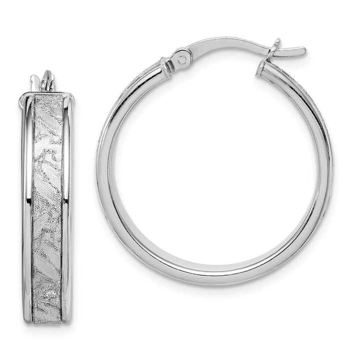 925 Sterling Silver Rhodium-plated Diamond-cut Hoop Earrings, 26.4mm x 25.25mm