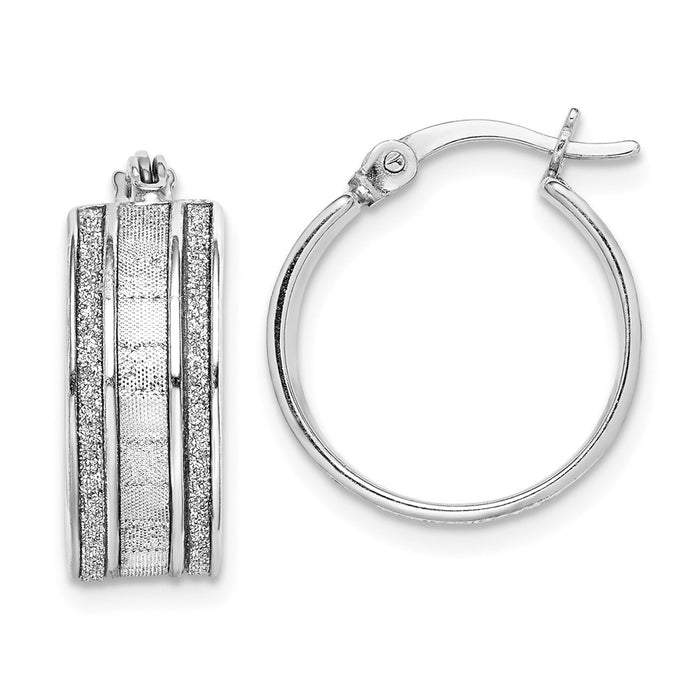 925 Sterling Silver Rhodium-plated Glitter Infused Hoop Earrings, 17.5mm x 16mm