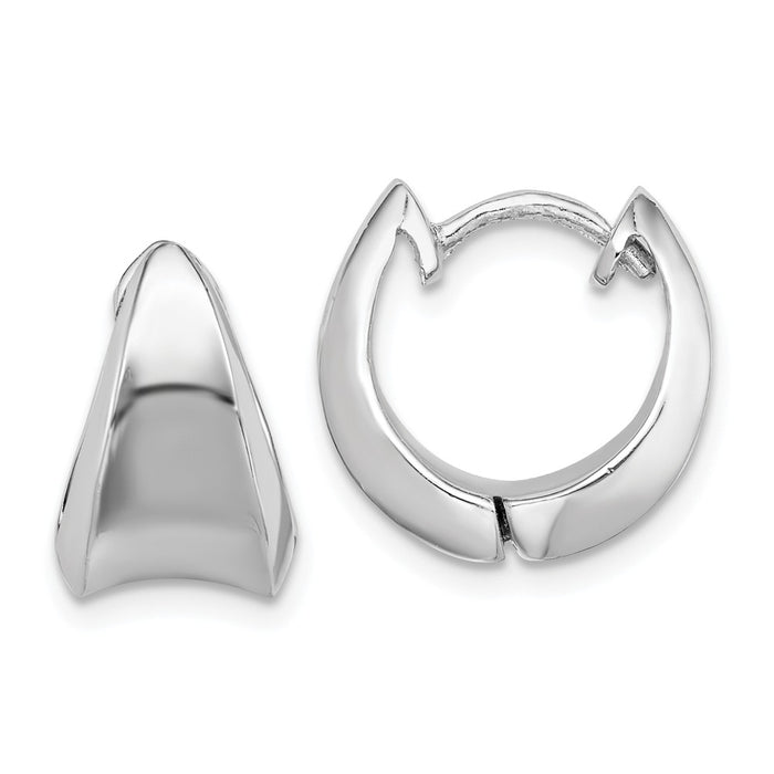 925 Sterling Silver Rhodium-plated Hinged Hoop Earrings, 13.08mm x 14.26mm