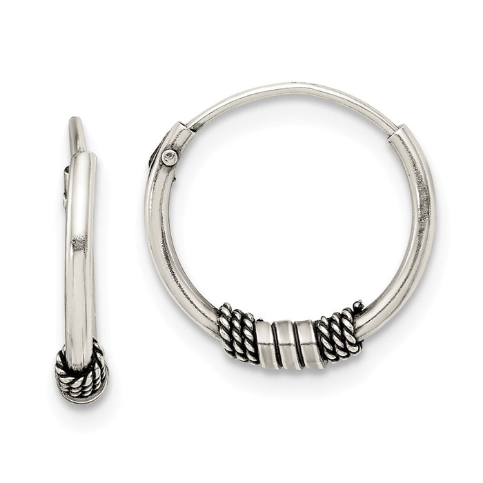 925 Sterling Silver Antique Hoop Earrings, 13.73mm x 14mm