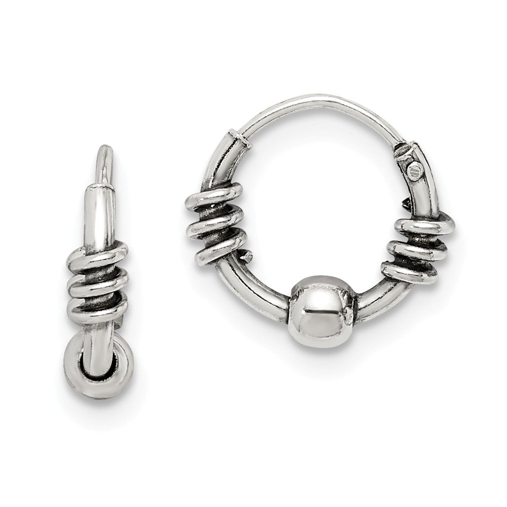 925 Sterling Silver Antiqued Hoop Earrings, 10.48mm x 10.54mm