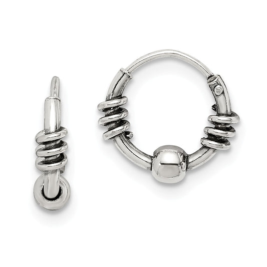 925 Sterling Silver Antiqued Hoop Earrings, 10.48mm x 10.54mm