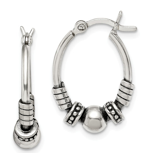 925 Sterling Silver Antiqued Hoop Earrings, 21.06mm x 14.45mm