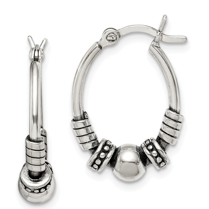 925 Sterling Silver Antiqued Hoop Earrings, 21.06mm x 14.45mm