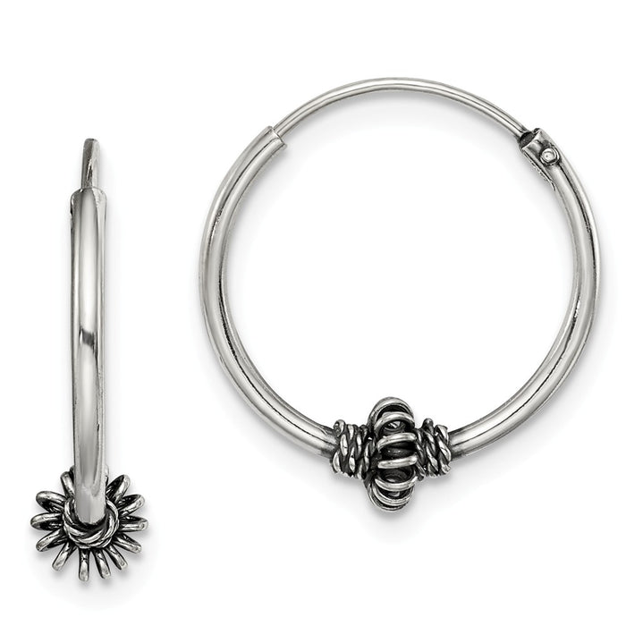 925 Sterling Silver Antiqued Hoop Earrings, 17.98mm x 16.76mm