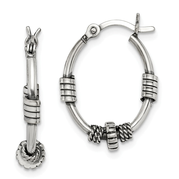 925 Sterling Silver Antiqued Hoop Earrings, 21.72mm x 16.14mm