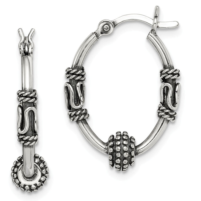 925 Sterling Silver Antiqued Hoop Earrings, 22.26mm x 16.56mm