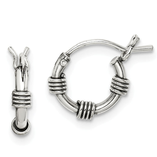 925 Sterling Silver Antiqued Hoop Earrings, 11.03mm x 11.09mm