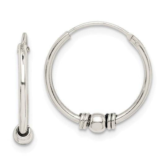 925 Sterling Silver Antiqued Beaded Hoop Earrings, 16.44mm x 16.23mm