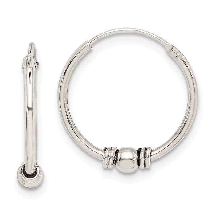 925 Sterling Silver Antiqued Beaded Hoop Earrings, 16.44mm x 16.23mm